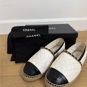CHANEL Quilted Black and White Espadrilles
